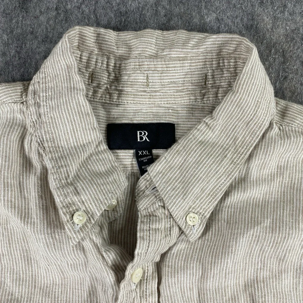 Banana Republic Linen Button Down Shirt‎ Men's XXL 2XL Striped Summer Tan
